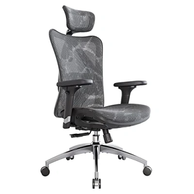 Abbildung von SIHOO Ergonomischer Bürostuhl, Chefsessel mit 3D verstellbare Armlehne und Lendenwirbelstütze, Hautfreundliche Netz Hochlehne, Schreibtischstuhl bis 150kg/330LB Belastbar (Grau)