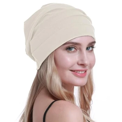 Abbildung von osvyo Baumwolle Chemo Hüte Soft Caps Krebs Kopfbedeckungen für Frauen Haarausfall versiegelt Verpackung,PULVERWEISS