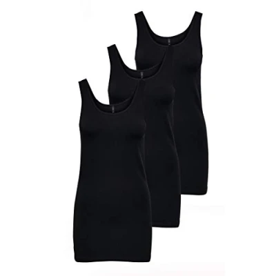Abbildung von ONLY Damen Onllive Love Long Tank TOP JRS 3 PA, Black/+ 2 Black, S