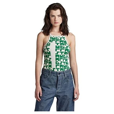 Abbildung von G Star Printed Cropped Ultra SLIM Top, Damen, Größe: Small, Oyster mushroom jolly green tetris