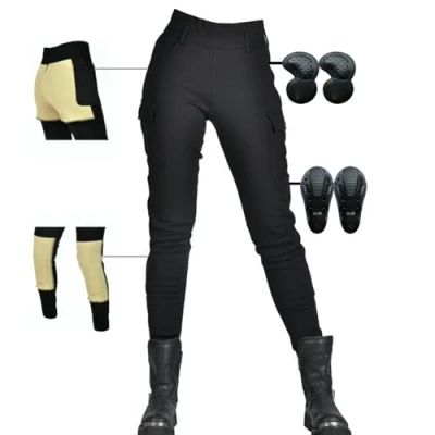 Abbildung von SHUOJIA Motorradleggins Damen Motorrad Stretch Leggings Hose Frauen mit Protektoren Motorradhose (Black A,XS)