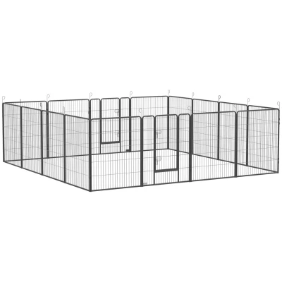 Abbildung von PawHut Freigehege für Große, Mittlere, Kleine Hunde, Kleintierauslauf, mit zwei Türen, Garten, Balkon, Grau