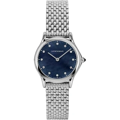 Abbildung von Emporio Armani Swiss Uhr für Damen , Zweizeiger Uhrwerk, 28mm Silbernes Edelstahlgehäuse mit Edelstahlarmband, ARS7507