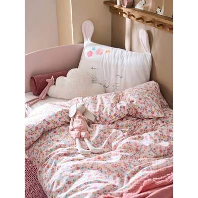Abbildung von VERTBAUDET Kinder Bettwäsche Set „Blumenhase“ Oeko Tex wollweiß/rosa 140X200 63X63