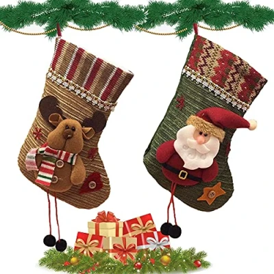 Abbildung von CaiYuanGJ 2 Stück Nikolausstiefel, Weihnachtsstrumpf Set, Nikolausstrumpf Nikolausstiefel zum Befüllen und Aufhängen, Für Kamin Kinder Weihnachtsfeier Dekorieren (Weihnachtsmann Schneemann)