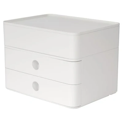 Abbildung von HAN Schubladenbox Allison SMART BOX plus mit 2 Schubladen, Trennwand sowie Utensilienbox, inkl. Kabelführung, stapelbar, Büro, Schreibtisch möbelschonende Gummifüße, 1100 19, hochglänzend granity grey
