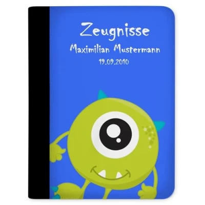 Abbildung von CreaDesign, Kinder Zeugnismappe mit Namen personalisiert, Zeugnis Mappe Monster 10 Klarsichthüllen, A4, 26,7 x 32,7 1 cm, Rücken schwarz