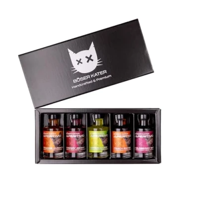Abbildung von Böser Kater Aperitivo Tasting Set 5 fruchtige Geschmacksrichtungen Aperitif Likör Ideal als Spritz oder Tonic Cocktail Perfekte Geschenkidee 5x 0,1l 15% Vol.