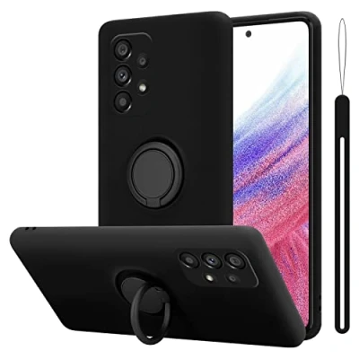 Abbildung von Cadorabo Hülle kompatibel mit Samsung Galaxy A53 5G Schutzhülle TPU Silikon Case Liquid Design Ring Slim Kratzfest Liquidsilikon Microfaser für in Schwarz
