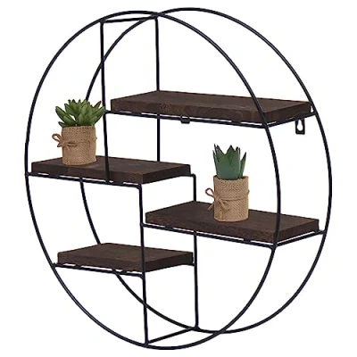 Abbildung von Mendler Wandregal HWC K76, Hängeregal Schweberegal Regal, 4 Regalböden Metall Massiv Holz Industrial 51x40x11cm Dunkelbraun