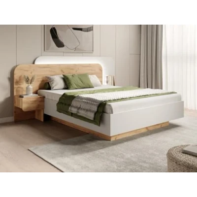 Abbildung von Vente unique Bett Mit Nachttischen + Lattenrost 160 x 200 cm LED Beleuchtung Holzfarben &amp; Weiß DESADO