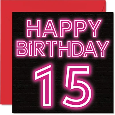 Abbildung von Lustige Geburtstagskarte zum 15. Geburtstag für Jungen Mädchen Neon Leuchten Karte Sohn, Tochter, Bruder, Schwester, Enkelin, Nichte, Neffe, 145 mm x Grußkarten,
