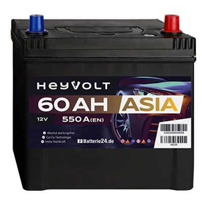 Abbildung von HeyVolt Asia Autobatterie 12V 60Ah 550A/EN Starterbatterie, absolut wartungsfrei, Pluspol Rechts