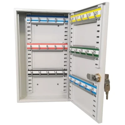 Abbildung von LEOMAR Schlüsselschrank, Schlüsselkasten mit 30 Haken, Schlüsselbox aus Stahlblech, Verstellbaren Hakenleisten, Organizer zur Wandbefestigung, Abschließbar, Montagematerial, 6 x 20 32 cm
