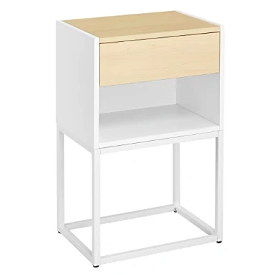 Abbildung von SEGENN Nachttisch ‎Weiß, Beistelltisch mit Schublade, Modern Design, Ablage, Couchtisch, Holz Metall
