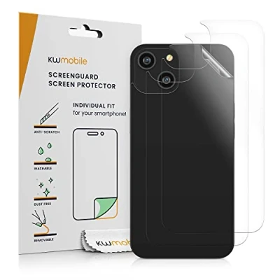Abbildung von kwmobile 3X Schutzfolie Rückseite kompatibel mit Apple iPhone 14 Folie Backcover Smartphone Handyfolie transparent