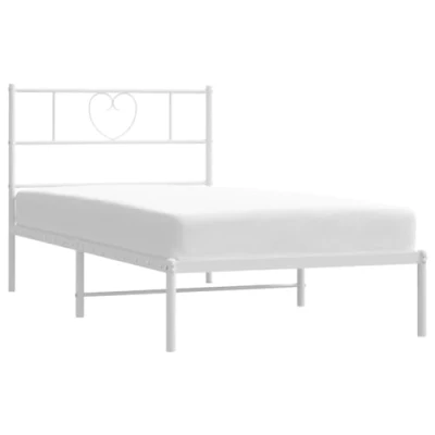 Abbildung von vidaXL Bettgestell, Bettrahmen mit Kopfteil Lattenrost, Metallbett Bett für Schlafzimmer, Einzelbett Gästebett, Metall Weiß 80x200cm