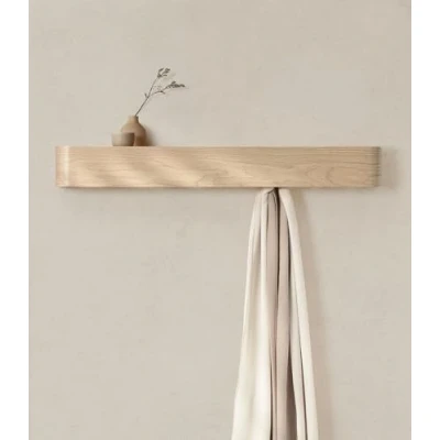 Abbildung von Kazai. Wandgarderobe &#039;Toke&#039; Moderne Design Garderobe mit verdeckten Wandhaken Garderobenpaneel aus Massivem Echtholz Furnier Eiche, weiß