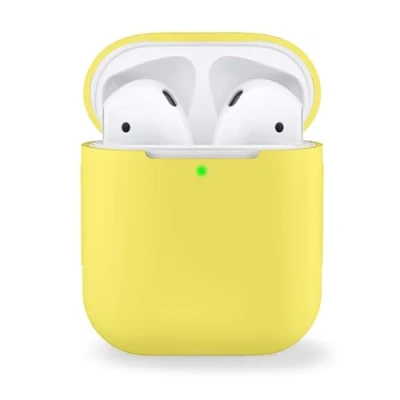 Abbildung von MyGadget Silikon Hülle kompatibel mit Apple AirPods 1 &amp; 2 Generation Schutzhülle [Qi kompatibel] Etui Soft Silikonhülle Case Tasche in Zitronengelb