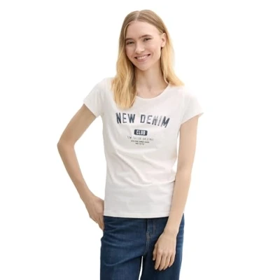 Abbildung von TOM Tailor Denim SLIM Sporty Printed TEE Tshirt print, Damen, Größe: XL, Off white