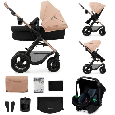 Abbildung von Kinderkraft MOOV2 AIR Kinderwagen 3 in 1 Kinderwagenset bis 26 kg mit Kindersitz I SIZE 40 75 cm, Buggy Funktion, Liegeposition verstellbar, Große ausziehbare Verdeck, Aufblasbare Räder, Beige
