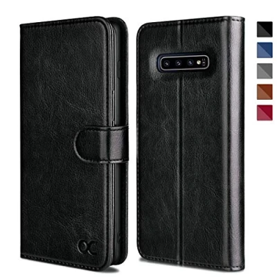 Abbildung von OCASE Galaxy S10 Hülle Handyhülle [Premium Leder] [Standfunktion] [Kartenfach] [Magnetverschluss] Schlanke Leder Brieftasche für Samsung Geräte Schwarz