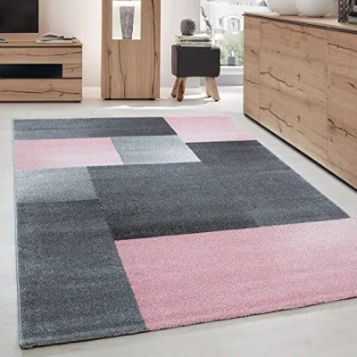 Abbildung von Teppich Wohnzimmer Schlafzimmer Esszimmer Kurzflor Modern Optik Meliert, Farbe: Pink, Größe: 80 x 250 cm