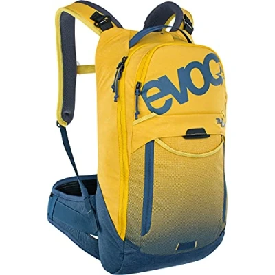 Abbildung von EVOC TRAIL PRO 10l Rucksack für Trailriding &amp; Renneinsätze, Backpack (leichter Fahrradrucksack, LITESHIELD PLUS Rückenprotektor, 3l Trinkblasenfach, Größe: S/M), Curry/Denim