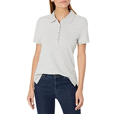 Abbildung von Amazon Essentials Damen Kurzärmeliges Poloshirt (Erhältlich In Übergröße), Hellgrau Meliert, S