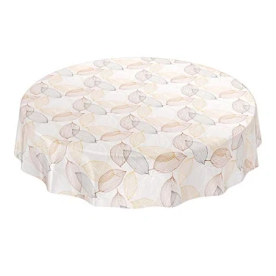 Abbildung von ANRO Wachstuchtischdecke Wachstuch Wachstischdecke Tischdecke abwaschbar Abstrakt Stimmung Laub Beige Rund 120cm