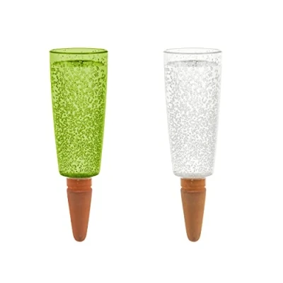 Abbildung von Scheurich Wasserspender Copa M 8er Set Grün/Transparent 150 ml Füllmenge Bewässerungskugel klein mit Ton Fuß Pflanzen und Blumen Terrakotta Stiel