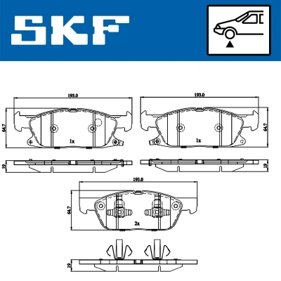 Abbildung von SKF VKBP 80433 A Bremsbelagsatz mit akustischer Verschleißwarnung FORD: S Max Mk2, Galaxy Mk3 MPV, FORD USA: Edge Mk2