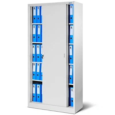 Abbildung von Jan Nowak Aktenschrank Büroschrank mit Schiebetüren Metall 4 Fachböden Pulverbeschichtung Abschließbar 185 cm x 90 40 (Grau)
