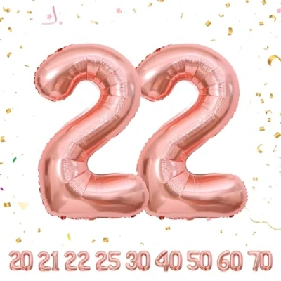 Abbildung von 22 Geburtstag Deko zahlen luftballon jahre Folienballon Roségold für 22. Geburtstagsdeko Männer Frauen Ballon Zahl zum fliegt mit Helium 22.Geburtstagsparty 40&quot; 101cm