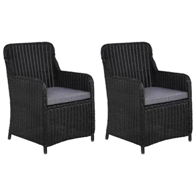 Abbildung von vidaXL Gartenstühle 2er Set, Gartenstuhl mit Kissen, Gartensessel Stuhl für Garten Balkon Terrasse, Sessel Stuhlset Gartenmöbel, Schwarz Poly Rattan