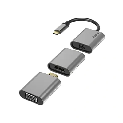 Abbildung von Hama Adapter Set, 6in1 Hub mit USB C (USB Mini DisplayPort, HDMI™, VGA für PC, Notebook, Tablet, TV oder Beamer, Ultra HD Kinoqualität 4K, kompatibel Thunderbolt) Aluminium