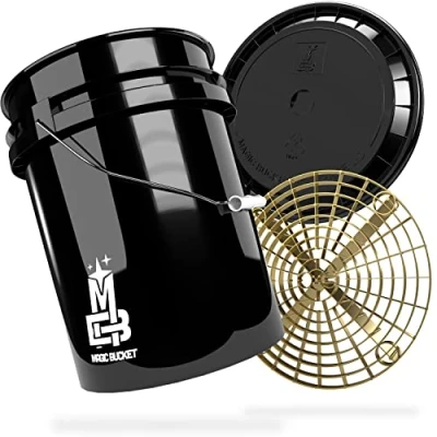 Abbildung von MAGIC BUCKET Auto Handwäsche Bundle Wascheimer Mit passendem Eimer Deckel 5 US GALLONEN ca. 20 Liter Grit Guard Eimereinsatz Schmutzsieb Waschset Schwarz/Gold