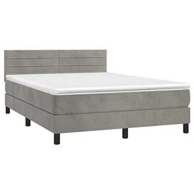 Abbildung von vidaXL Boxspringbett mit Matratze LED Doppelbett Polsterbett Bett Bettrahmen Lattenrost Bettgestell Hotelbett Schlafzimmerbett Hellgrau 140x200cm Samt