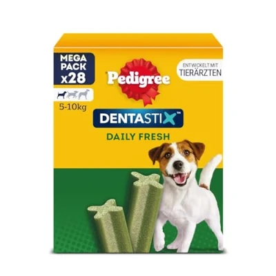 Abbildung von Mars Pedigree DentaStix Daily Fresh Zahnpflegesnack für kleine Hunde (510kg), 112 Sticks, 4er Pack, 4x28 Stück Hundeleckerlis jeden Tag, gesunde Zähne und einen frischen Atem