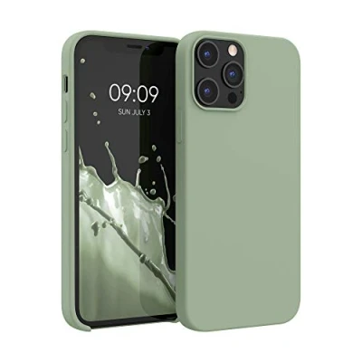 Abbildung von kwmobile Hülle kompatibel mit Apple iPhone 12 Pro Max Silikon Handy Case Handyhülle weiche Oberfläche kabelloses Laden Graugrün