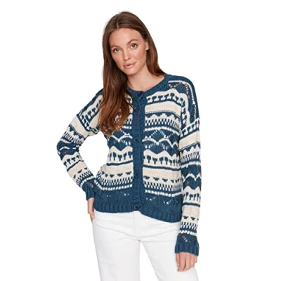 Abbildung von Trendyol Damen Strickjacke, Normale Passform, Rundhalsausschnitt Pullover, Indigo, S