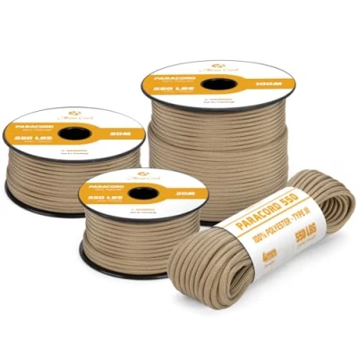 Abbildung von Abma Cord Paracord 4mm 30m Schnur Typ III 550 Seil 7 Kern für Outdoor, Camping, Survival, Basteln, Armband Max. 250kg Bräunen