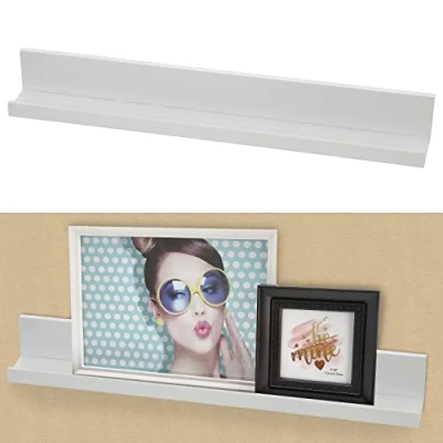 Abbildung von Cepewa Bilderleiste für die Wand │ 58cm MDF weiß Brett Wandregal Board Schweberegal │für Postkarten und Bilder (1 x weiß)