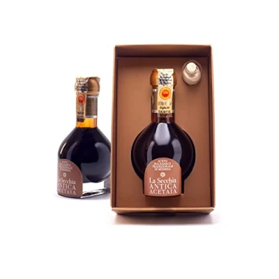 Abbildung von La Secchia &quot;Extra Vecchio&quot;, Traditioneller Balsamico Essig aus Modena DOP, Mindestens 25 Jahre Alt Flasche zu 100 ml mit Hülle Dosierer Geschenkbox, Handgefertigt in Italien
