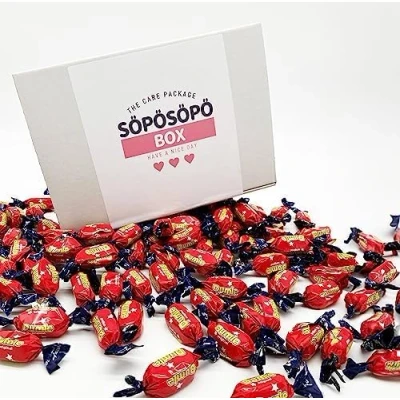Abbildung von Fazer Dumle original Toffee Karamell 2lb 900g Beutel in einer Söpösöpö Box Finnische Süßigkeit Behandlung