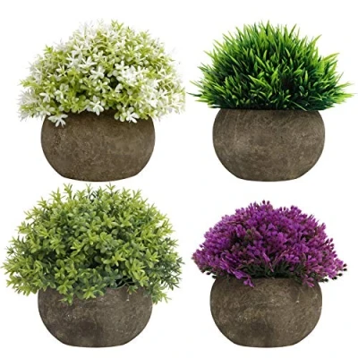 Abbildung von BELLE VOUS Mini Grün, Lila &amp; Weiß Kunstpflanzen Set (4er Pack) Kleine im Topf für Drinnen Draußen Blumen Deko Künstlich Haus, Büro, Bad, Küche, Schreibtisch und Regal