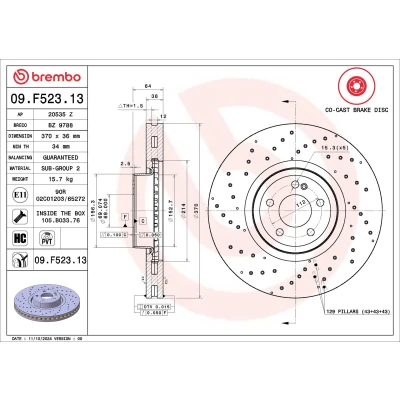 Abbildung von BREMBO Bremsscheibe MERCEDES BENZ: C Klasse T Modell, Limousine, GLC SUV Prime 09.F523.13 A2234214200 Bremsscheiben, Scheibenbremsen