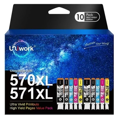 Abbildung von Uniwork Kompatibel Tintenpatrone als Ersatz für Canon PGI 570XL CLI 571XL PIXMA TS5050 MG5750 TS5055 MG6850 MG5753 MG6852 TS5051 TS6051 MG5751 MG6853 TS6050 MG5752 MG6851 TS5053 TS6052 (10er Pack)