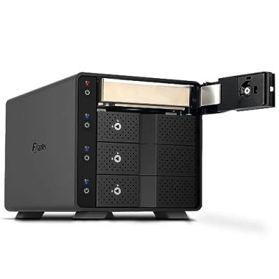 Abbildung von FANTEC 4fach USB3.2 Gen2 10G Festplatten Dockingstation für 4X SATA 3,5/2,5 Zoll SSDs und HDDs, Transferraten bis 10Gbit/sec, kein Werkzeug nötig, 2X USB Kabel. Aluminiumgehäuse schwarz