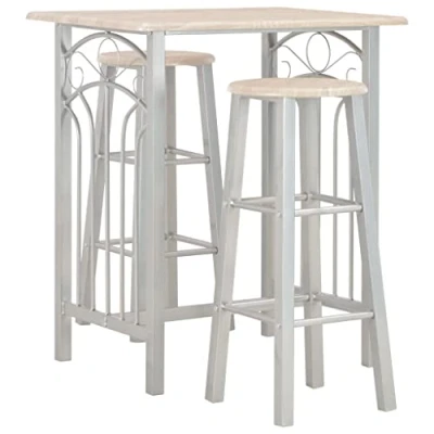 Abbildung von vidaXL Holz Bar Set Bartisch 2 Barhocker Bartresen Stehtisch Tisch Tresentisch Bistrotisch Küchentisch Esstisch Barstuhl Tresen Hocker Stahl